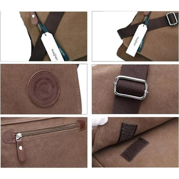 Vintage Canvas Messenger Bag Laptop Shoulder Satchel Unisex Crossbody Bookbag - Picture 6 of 8